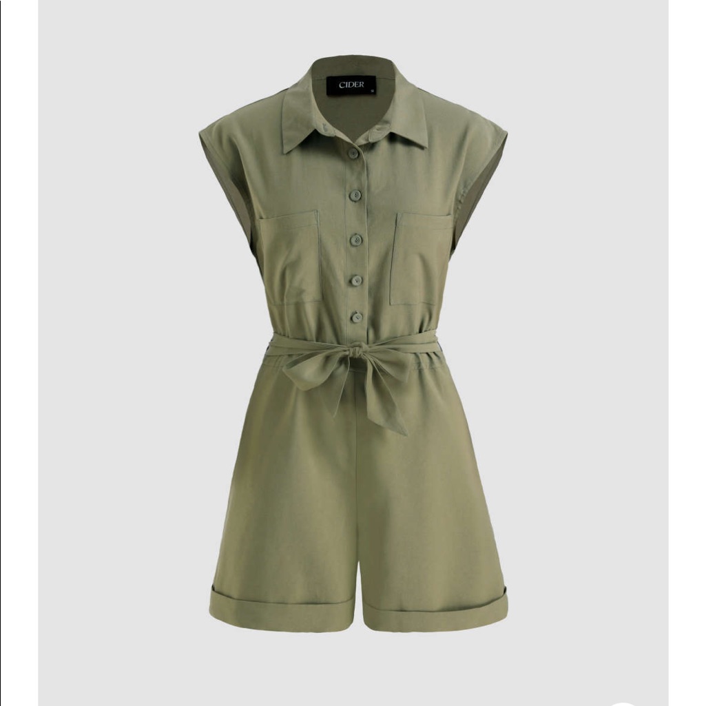 Cider Solid Button Up Playsuit